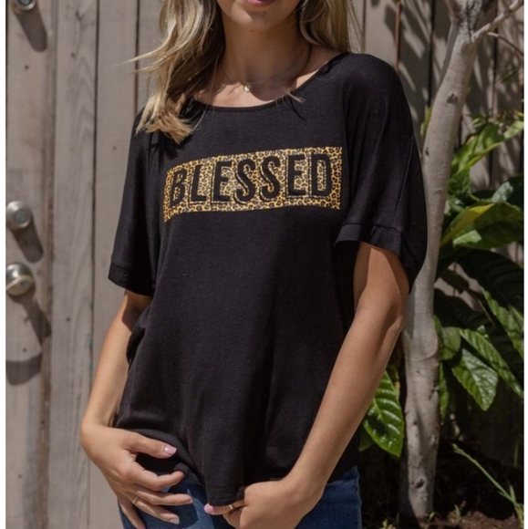 Tops - Black & Leopard Blessed Shortsleeve Scoopneck Top